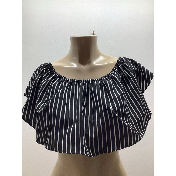 Hera Collection Size Medium Striped Off The Shoulder Ruffle Crop Top  Preloved - Picture 1 of 5